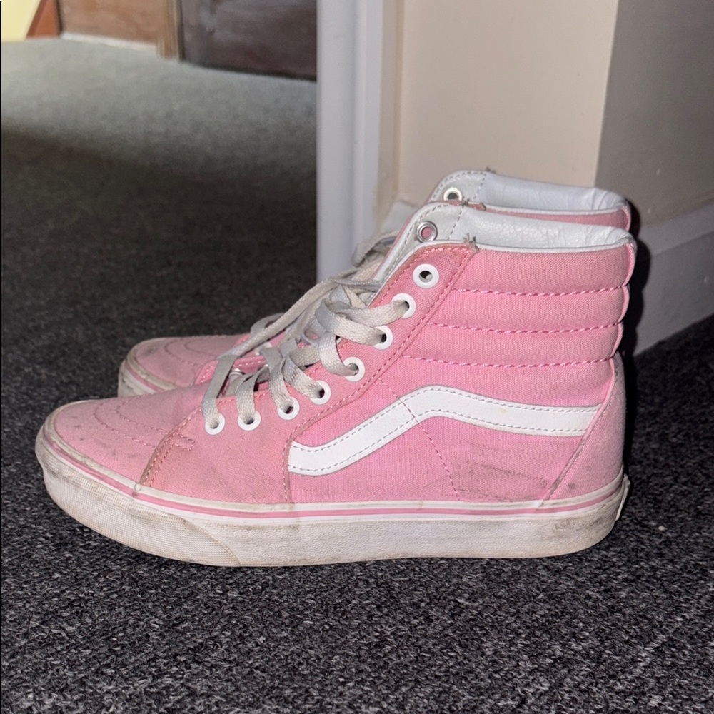 Vans Women's Pink and White High-Top Sneakers